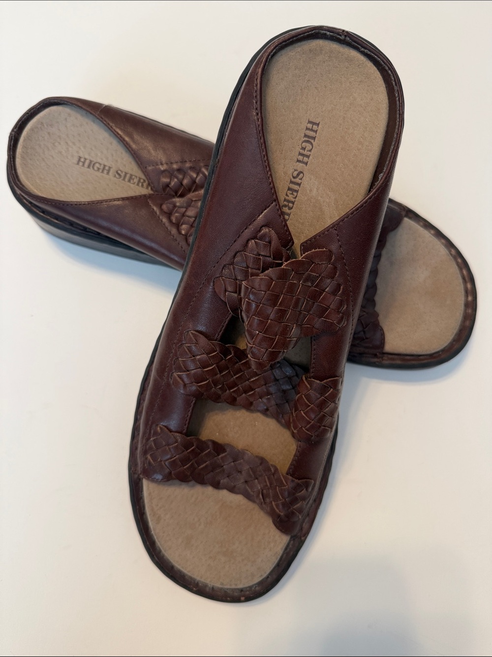 High Sierra Dark Brown Braided Leather Slide Sandals